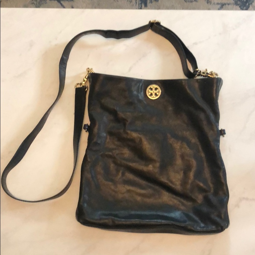 Tory Burch fold over black cross body bag